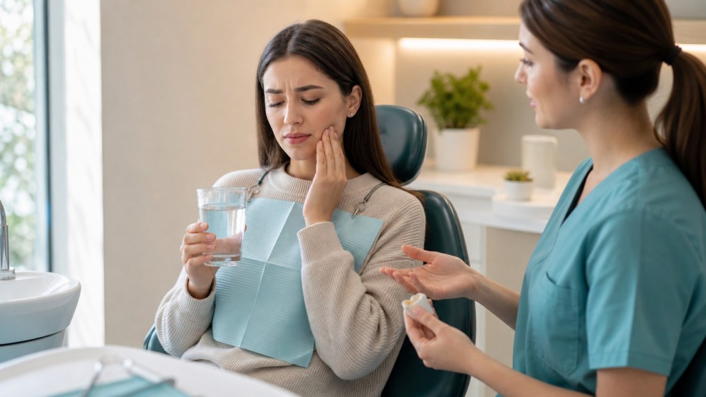 Dental professional explaining sensitive teeth treatment to a patient